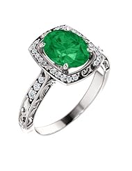 18K White Gold 9.00x7.00mm Oval Cut Chatham Created Emerald and Diamond Ring -- LIFETIME WARRANTY