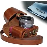 MegaGear Leder Kameratasche Spiegelreflexkamera für Sony Alpha A5000, Sony A5100 mit 16-50mm Objektiv OSS (Hellbraun)
