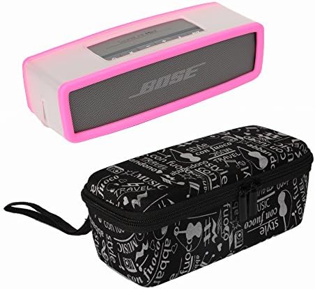 YaPear Hard Case Travel Bag + Soft Cover for Bose Soundlink Mini Bluetooth Portable Wireless Speaker 1 &amp; II (scrawl+Pink)