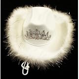 Girl's White Cowboy Hat with Marabou Trim and Light up Tiara