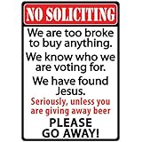 Rivers Edge Products Tin Sign, 12-Inch by 17-Inch, No Soliciting