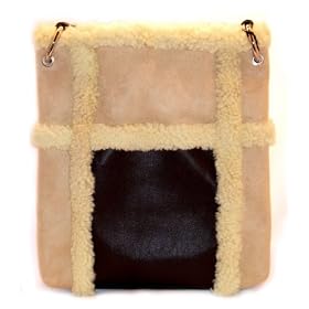 Suede and Fleece Messenger Handbag Beige