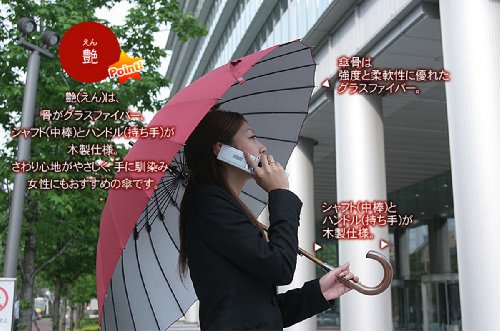 24本骨傘 軽量ウッドシャフト仕様 【艶】(えん) 直径約105cm ワインレッド 22824