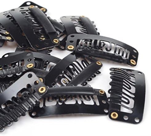 ET Black U Shape Metal Snap Clips/ Wig Clips/ Hairpiece Clips for for Hair Extensions DIY (50pcs Black 6 tooth)