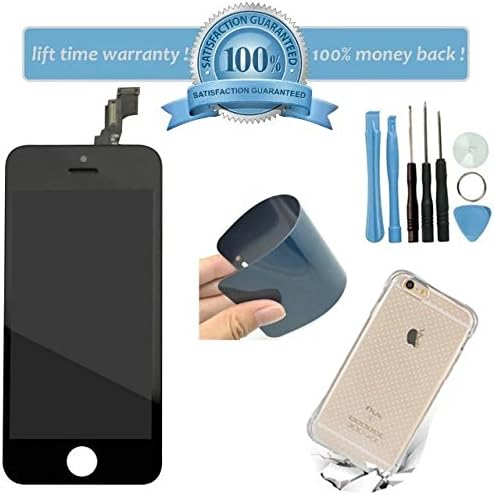 ElecAir Replacement LCD Screen Display for Damaged / Broken Apple,Glass Touch Panel + Digitizer Assembly for iPhone5C in Black,Free TPU Case Repair Tools Kit Nano Soft Tempered Glass