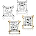 3/4ctw Diamond Princess Stud Earrings (HI/I1-I2) in 14K Gold