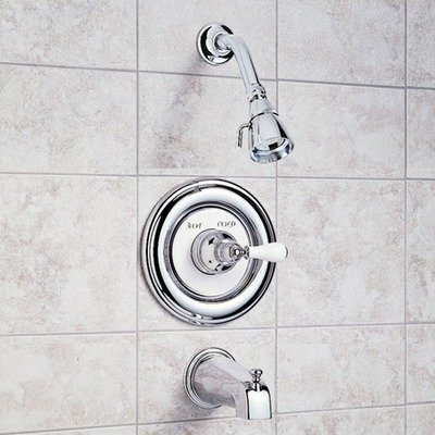 Hampton Bath Tub and Shower Faucet with Porcelain Lever Handle Finish: Satin Nickel (PVD)