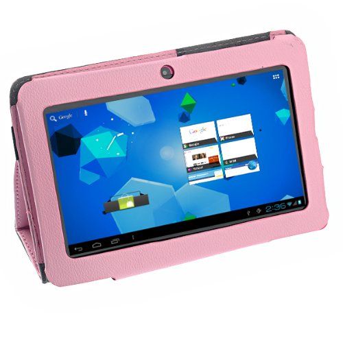 Foxnovo 4 in 1 PU Flip Case Screen Guard Stylus Pen Cleaning Cloth Set for Q88 Q8 7-inch Andriod Tablet PC Pink