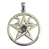 Sterling Silver Amethyst Moon Pentacle Pentagram Pendant Wiccan Pagan Jewelry