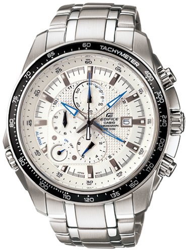 Men's Stainless Steel Edifice White Dial Alarm Chronograph Tachymeter