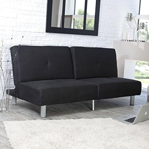 Convertible Sofabed Wood Frame Black Microsuede Futon Reclining Sofa Converts to Full Size Bed