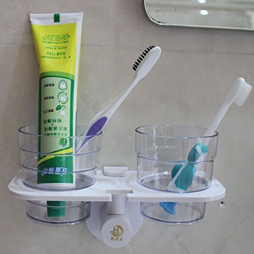 Tooth Brushing Cup and Cup Holder with Suction Cup (White)