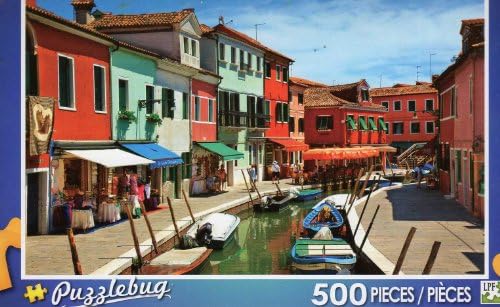 Colorful Boats and Homes Lining Canal - Venice - Puzzlebug - 500 Pc Jigsaw Puzzle - NEW