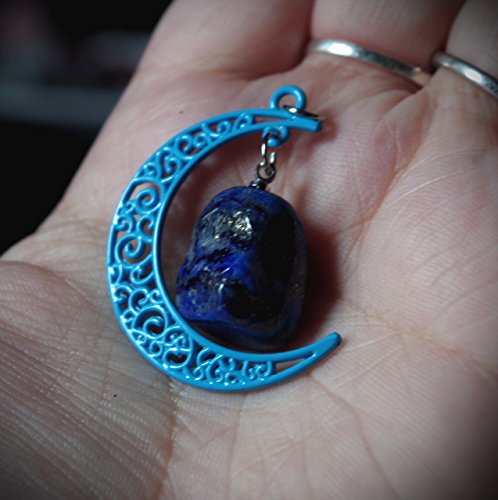 Blue Crescent Filigree Moon Lapis Lazuli Stone Hand Made Necklace
