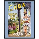Cuba - Holiday Isle of the Tropics (1950) Vintage Travel Framed Poster(18 x 22,real wood Classic black picture frame #3)
