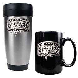 San Antonio Spurs NBA Stainless Steel Travel Tumbler & Black Ceramic Mug Set - Primary Logo by Great American Products