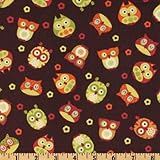 IMAGE OF 44'' Wide Owl Little Owls Brown Fabric By The Yard