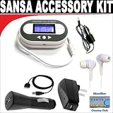 Digital 203 Channel FM Transmitter with LCD Screen + White mini soft Earbuds + 3-in-1 Charging kit for SanDisk Sansa Fuze, View, Clip and other Sansa MP3 Players + DBROTH Microfiber Cleaning Cloth