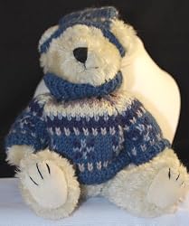Boyds Bears Tan Bear Knit Blue Sweater & Hat