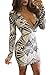 Pretid Women Sexy Cotton Deep V Bandage Printing Stretch Bodycon Party Dresses