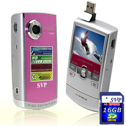 SVP T308 Pink HD 720p POCKET CAMCORDER, YouTube Uploading Software / 16GB Memory Card