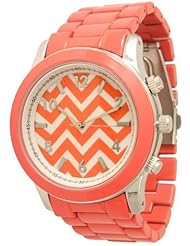 Ladies Geneva Boyfriend Chevron Style Link Watch - Coral