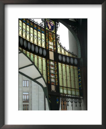 Stained Glass Art Nouveau (Jugendstil) Detail, Municipal House, Prague, Czech Republic Framed Art Poster Print by Ethel Davies, 18x22