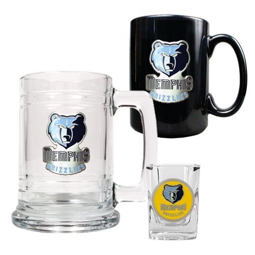 NBA Memphis Grizzlies 15-Ounce Tankard, 15-Ounce Ceramic Mug & 2-Ounce Shot Glass Set - Primary Logo