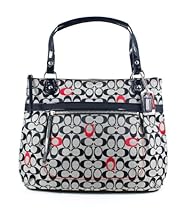 Hot Sale Coach Poppy Embroidery Signature C Glamour Tote Handbag 21184 Black White Red