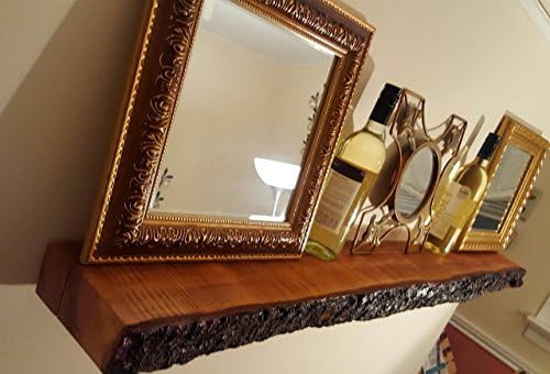 Large Solid Rustic Real Edge Bark Cherry Wood Floating Shelf (Cherry Wood from the Pocono Mountains in Pennsylvania) 54"x 6"x 2.25"
