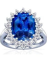 18K White Gold Cushion Cut Blue Sapphire Ring With Sidestones