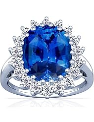 14K White Gold Cushion Cut Blue Sapphire Ring With Sidestones