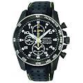 Seiko Sportura Chronograph Black Leather Strap Gents Watch SNAE67P1