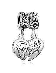 Pugster Heart Mother & Daughter Beads Fit Pandora Chamilia Biagi Charm Bracelet