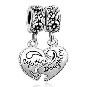 Pugster Heart Mother & Daughter Beads Fit Pandora Chamilia Biagi Charm Bracelet