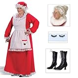IMAGE OF Mrs. Claus Plus Adult Costume including Mrs. Claus Wig Adult, Amelia (Black) Adult Boots Size 6 and Black Eyelashes with Case