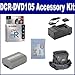 Sony DCR-DVD105 Camcorder Accessory Kit includes: 3DMR30R1H Tape/ Media, SDM-109 Charger, SDNPFP50 Battery, ZELCKSG Care & Cleaning, ST60C Case