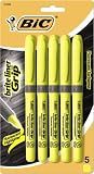 BIC Brite Liner Grip Highlighter, Chisel Tip, Yellow, 5 Highlighters (GBLP51-Ylw)