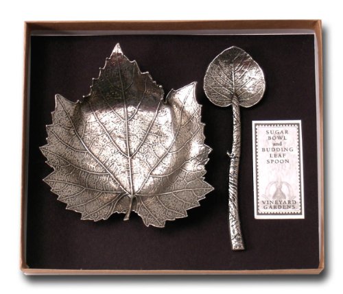 Clay Company Pewter Sugar Bowl & Budding Leaf Spoon Set