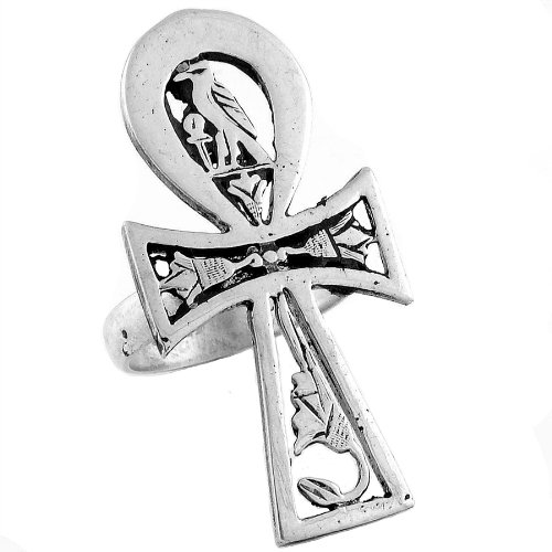 Egyptian Jewelry Silver Horus Ankh Ring