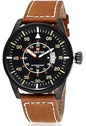 Voeons Mens Watches Luminous Hands Auto Date Brown Leather Strap Watch