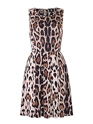 Sleeveless Animal Print Leopard Print Scoop Neck Skater Dress 