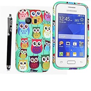 SAMSUNG GALAXY YOUNG 2 II SM-G130 SILICONE GEL PROTECTION SKIN CASE COVER + STYLUS (Design 01 Multi Owls)