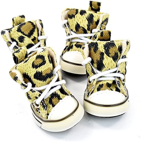 Provenice Pet Dog Puppy Leopard Print Shoes Boots Canvas Non-slip 8 Size Small&Big