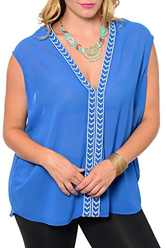 DHStyles Women's Plus Size Demure Sheer Chiffon Embroidered Hem Tank Top