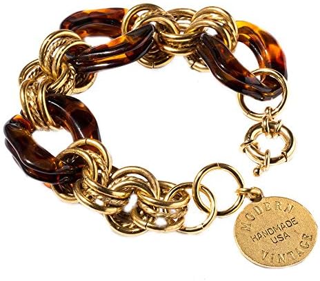 John Wind Madison Avenue Signature Tortoise and Gold-Plated Chain Bracelet, 8.5-9" (Gold)