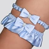 Silk Wedding Garter with Rhinestones in Blue