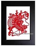 Chinese Framed Art / Chinese Crafts: Framed Chinese Paper Cuts - Zodiac Symbol / Dragon