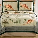 Dino Dave Green Twin Quilt with Sham