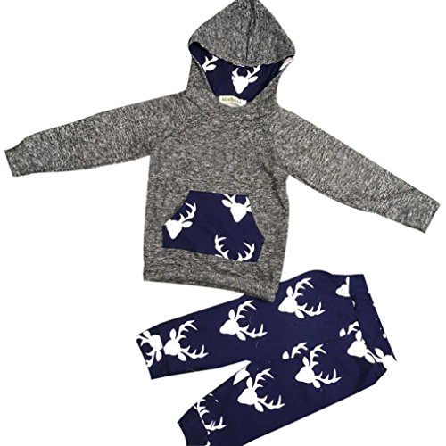 AMA(TM) Toddler Baby Girl Boy Deer Hooded Tops +Pants Outfits Clothes Set